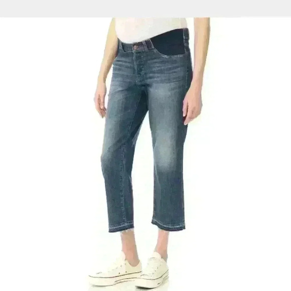 PATTI High Rise Cropped Maternity Blue Jeans - Picture 1 of 5